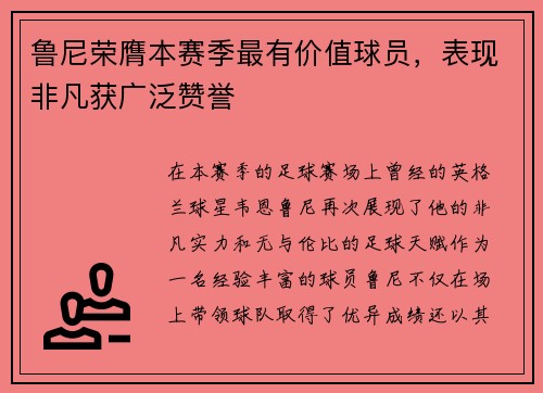 鲁尼荣膺本赛季最有价值球员，表现非凡获广泛赞誉